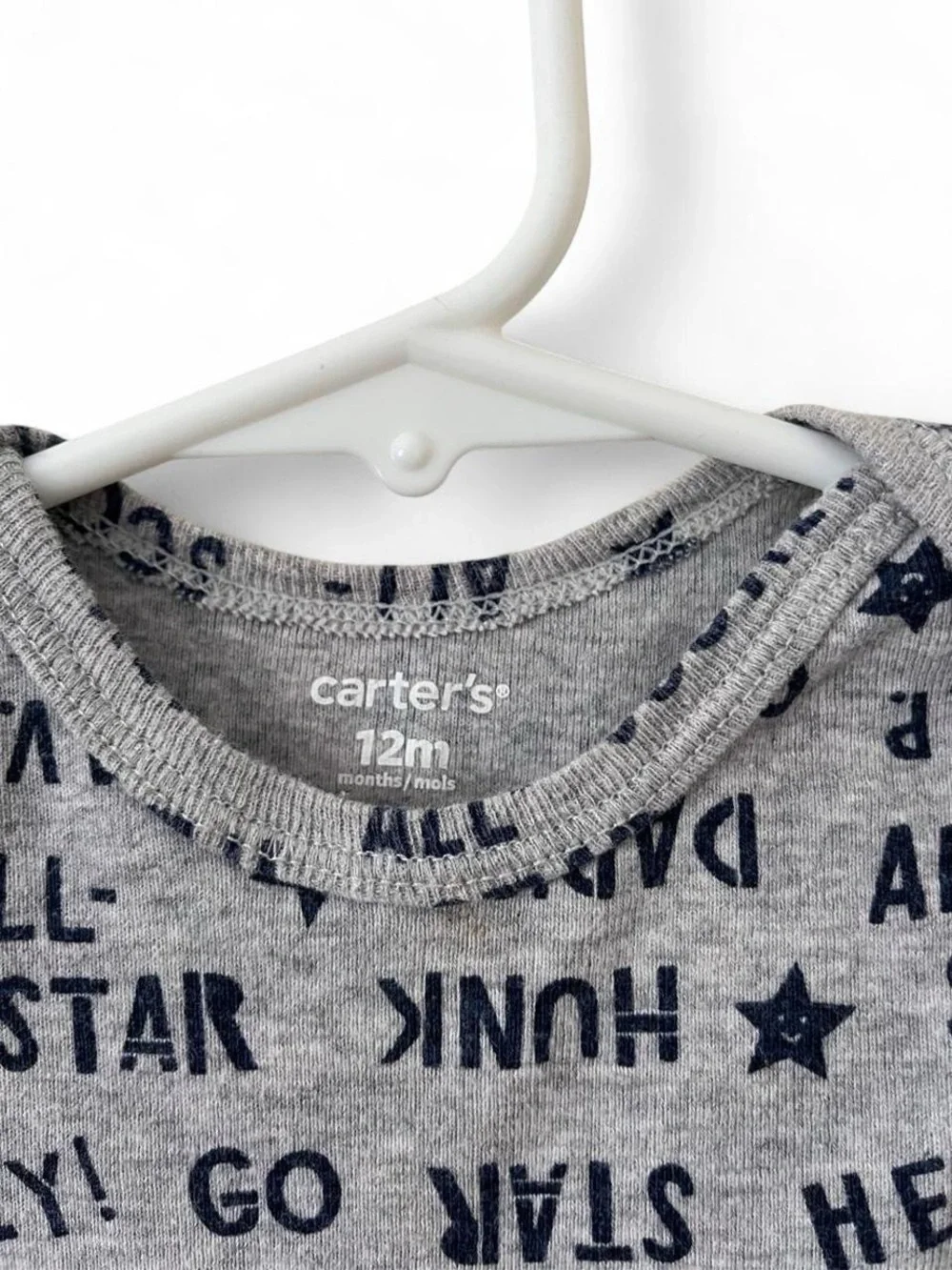 12M Boy Short Sleeve One Piece Gray Navy Blue Carter’s Onesie Bodysuit